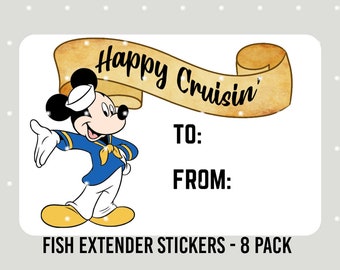Etiquetas adhesivas para regalo de Disney Mickey Fish (8 unidades) - Añade tu propio texto
