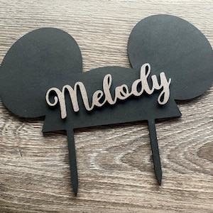 Mickey Ears Name Cake Topper Hand Painted Wood - Birthday Party Baby Shower Anniversary Wedding