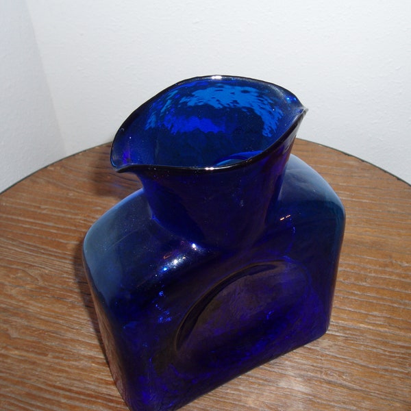 Blenko Vintage water bottle vase Colbalt Blue with Double sprout