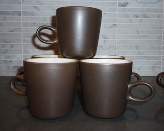 Vintage Heath Ceramic Studio Vellum  Dark brown with white interior Mugs