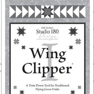 May include: A black and white printable pattern for a quilt block called "Wing Clipper I" by Studio 180 Design. The pattern includes instructions for making a traditional flying geese unit.