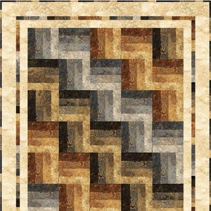 May include: A beige rug with a geometric pattern of brown, gray, and beige squares. The rug has a border of beige and gray.