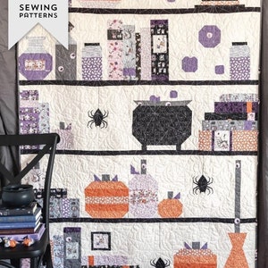 Spooky Shelfie Quilt - PATTERN - by Melissa Mortenson - Fat Quarter Friendly - 48" x 68" - Halloween, Pumpkins, Bookshelf - P115 SPOOKYSHELF