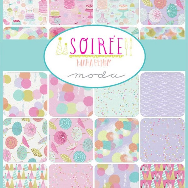 Soiree - charm pack - 5" Squares. 42/pkg - Designed by Mara Penny for Moda