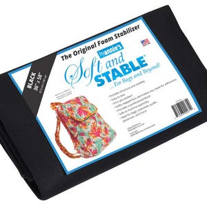May include: Black Soft and Stable foam stabilizer, 36" x 58", for bags and beyond. The product features a colorful backpack graphic on the packaging. The product provides structure and stability.