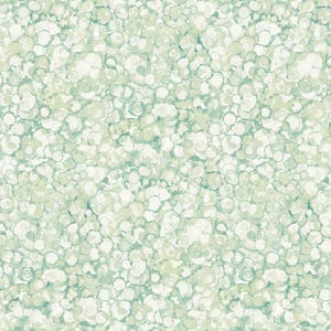 May include: A seamless pattern featuring a repeating design of overlapping, irregular circles. The circles are in shades of pale green and white, creating a textured, watercolor-like effect. The overall aesthetic is soft and organic.