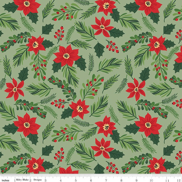 The Magic of Christmas - Leaf Green Main - Yardage - by Lori Whitlock for Riley Blake Designs - Winter, Poinsettia - C13640-LEAF