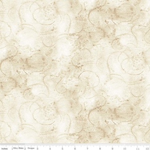 May include: A white fabric with a subtle brown swirl pattern. The fabric has a textured, almost speckled appearance.