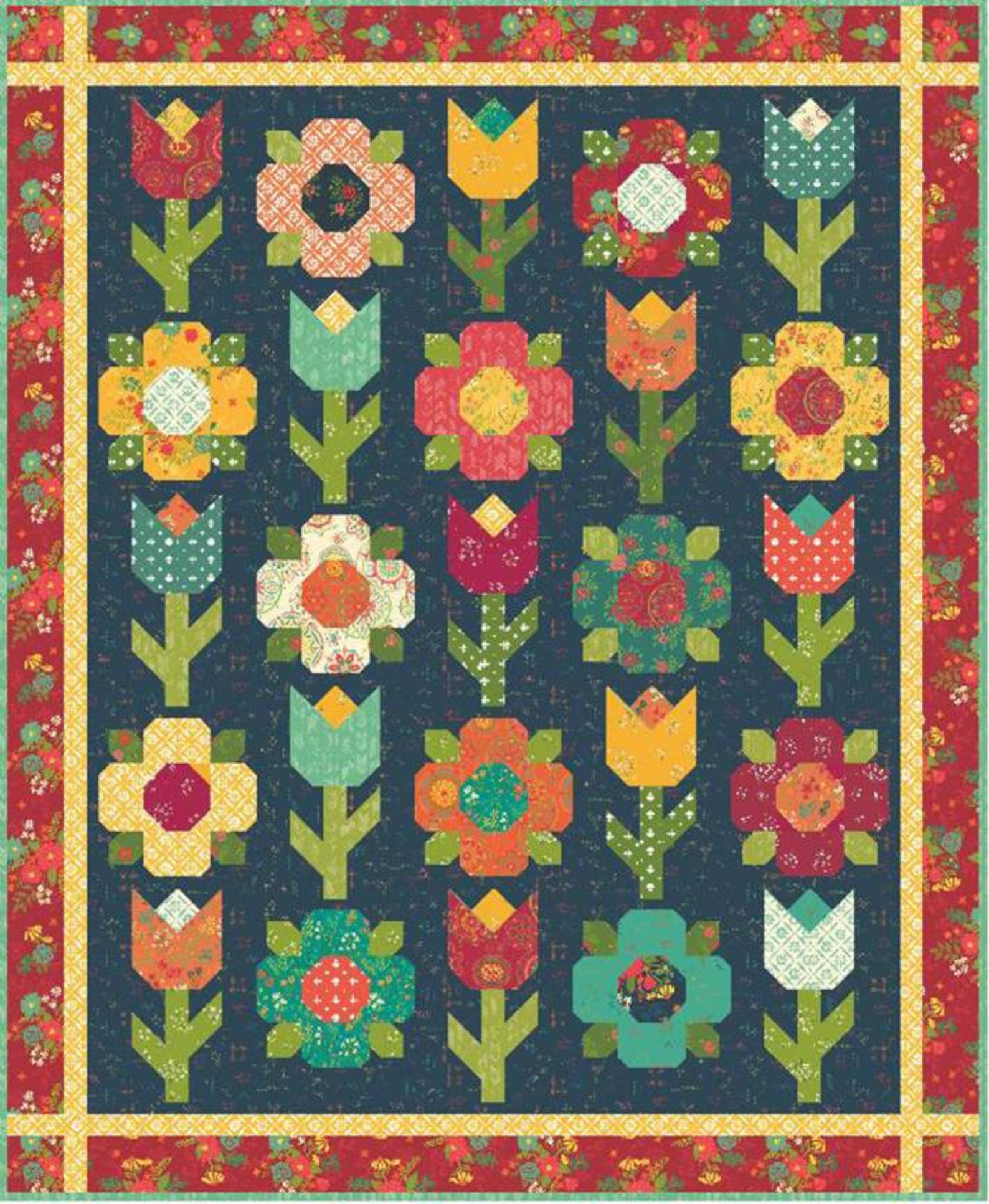Midnight Garden Quilt PATTERN by Heather Peterson of Etsy