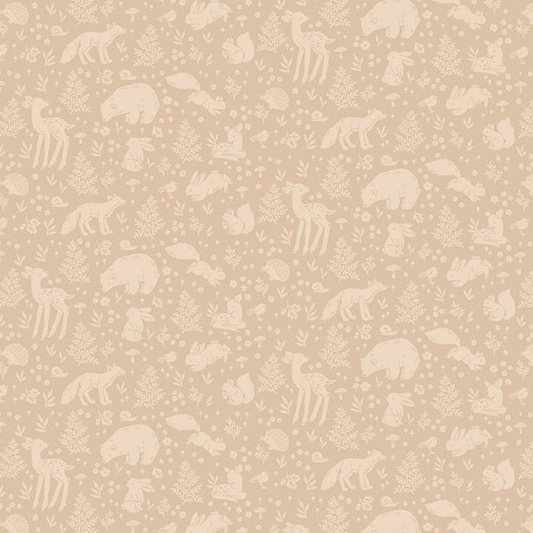 Little Forest - The Forest - Yardage - By Dear Stella - Floral, Flowers, Outdoors, Animals - Beige Tonal - DNS 2306 Angora