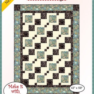 May include: Quilt pattern for a quilt with a black and white checkered pattern with a floral print border. The quilt is 43 inches by 59 inches. The pattern is called "Urban Chic" and is from Fabric Cafe.