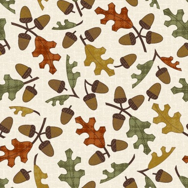 Autumn Harvest Flannel - Leaves and Acorns - Cream - By Bonnie Sullivan for Maywood Studio - Fall - MASF9954-E