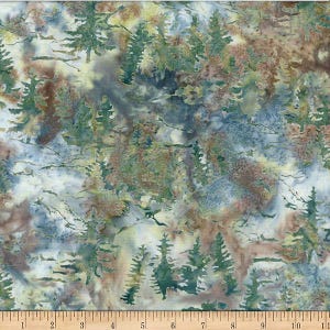 Woodland Batiks - Mountains & Trees, Brown/Blue/Green - by McKenna Ryan for Hoffman Batiks - MR58 77-SAGE