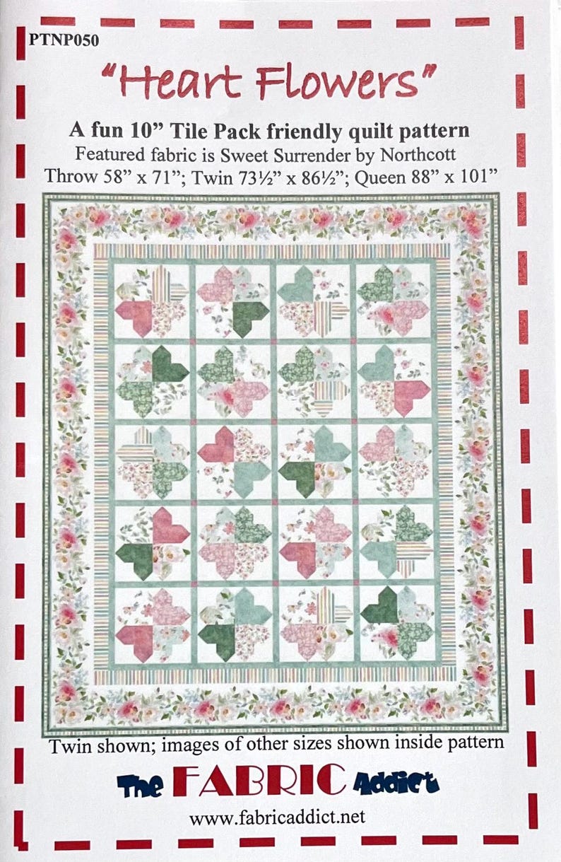 Heart Flowers - Quilt PATTERN - by the Fabric Addict - Multiple Sizes ...