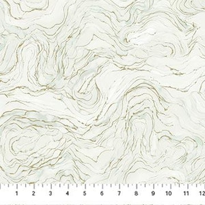 May include: Abstract fabric with a white background and a swirling pattern of gold and light blue lines.