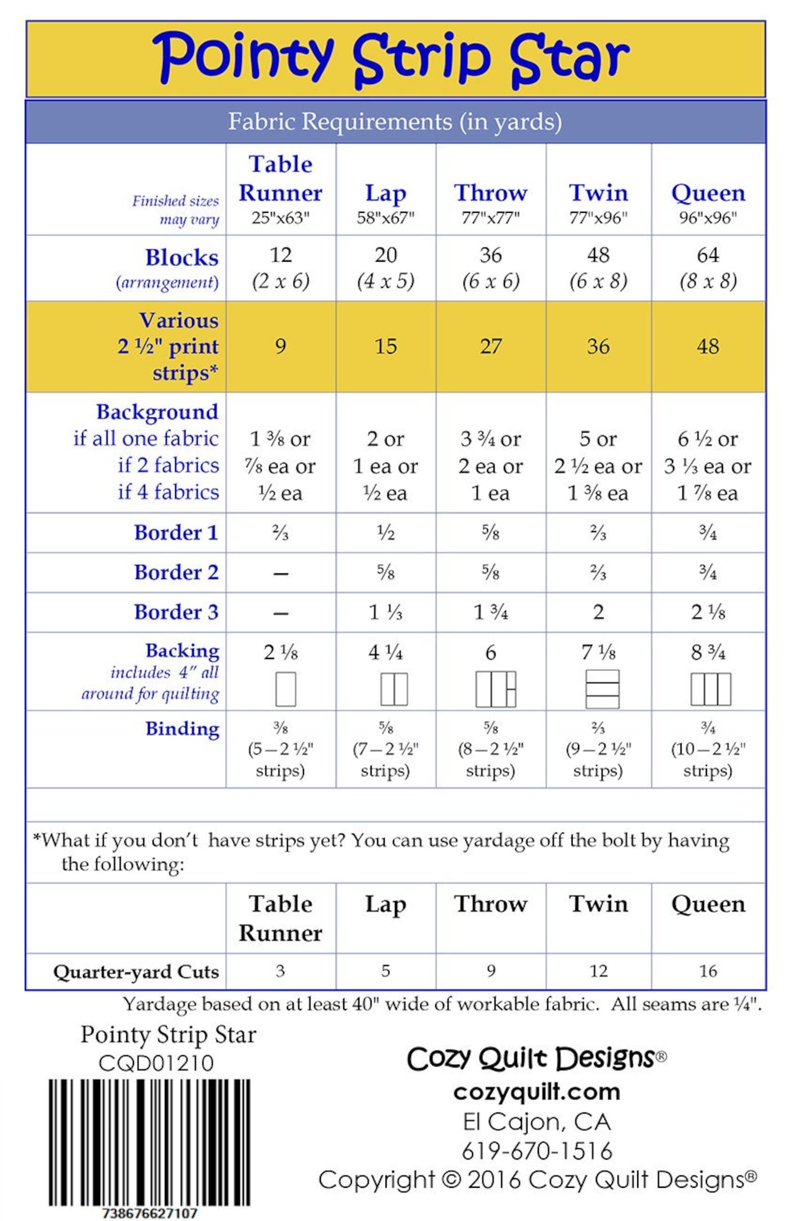 Pointy Strip Star - PATTERN - Cozy Quilt Designs - Multiple Sizes - A ...