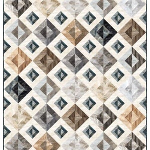 May include: A geometric pattern of beige, brown, and gray marble tiles with a dark blue outline. The tiles are arranged in a repeating diamond pattern.