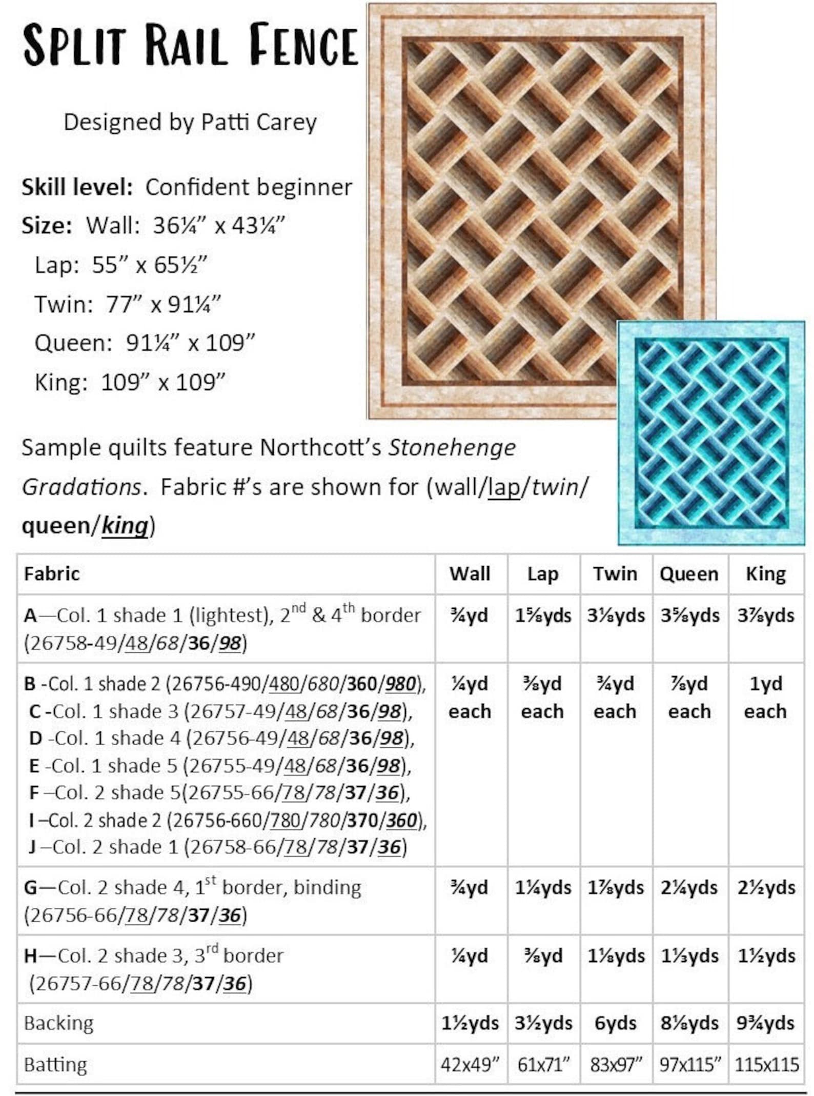 Split Rail Fence - Quilt PATTERN - by Patti's Patchwork - Multiple ...