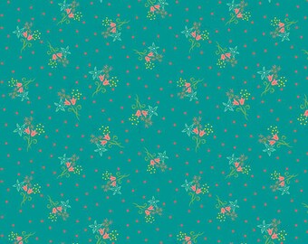 END OF BOLT - 31" x 43" - Gingham Cottage - Scatter Floral Teal - By Heather Peterson, Anka's Treasures, Riley Blake Designs - C13013-Teal