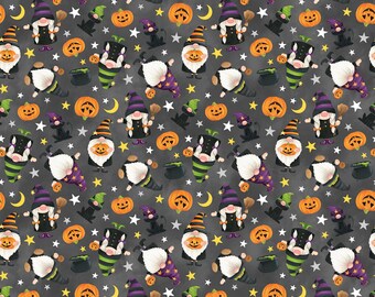 Gnomes Night Out - Tossed Gnomes Gray - per yard - 24662-95 by Northcott Fabrics