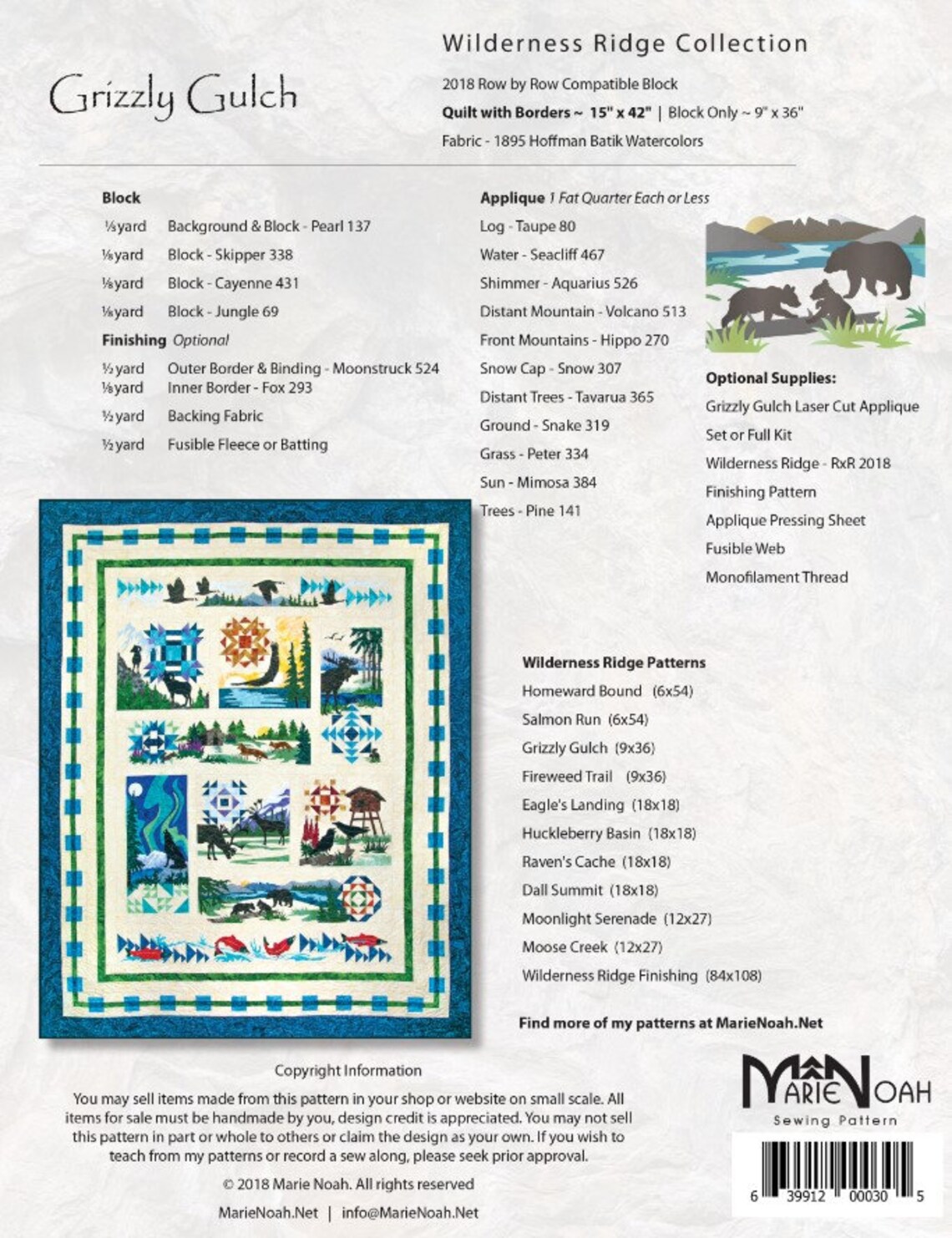 Grizzly Gulch Wilderness Ridge PATTERN - by Marie Noah at Northern ...