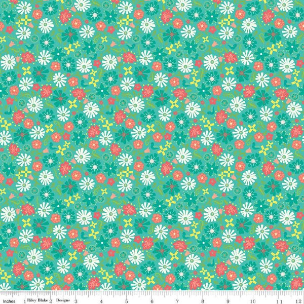 Gingham Cottage - Flowers Sea Glass - yardage - by Heather Peterson of Anka's Treasures for Riley Blake Designs - C13015-SEAGLASS