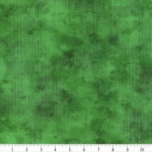 May include: Green fabric with a subtle grid pattern. The fabric has a mottled, tie-dye effect.