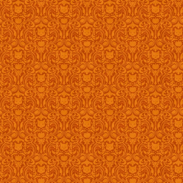 Hallow's Eve - Damask - Yardage - by Cerrito Creek for Northcott Fabrics - Halloween - 27091-54 Orange