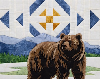 The Last Frontier Collection - Grizzly Bear Pattern - by Marie Noah Block Size: 12" x 18" | With Borders 17.5" x 23.5"