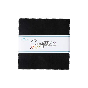 May include: A black fabric square with the text "Confetti Cotton Solids" and a small bird logo.