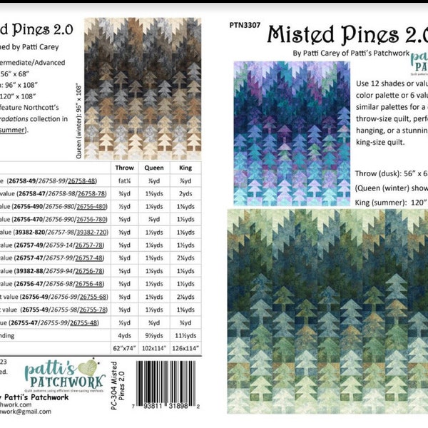 Misted Pines 2.0 - Quilt PATTERN - by Patti's Patchwork -  ombre trees - multiple sizes - PC-304