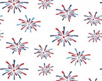Fireworks - Seasonal Basic - Red and Blue Fireworks on White - Yardage - by Riley Blake Designs - C-768-WHITE