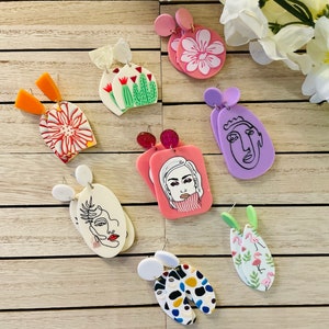 Acrylic Earrings | Acrylic Statement Earrings | Geometric Drop Earrings | Cactus Earrings | Swan Earrings | Flower Earrings| face earrings