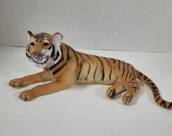 Vintage 1980s AAA Tiger Animal Figure Laying PVC Robber Animal Figure 7"