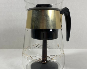 Vintage 1950’s Corning 6 Cup Glass Coffee Percolator Carafe With Gold Scroll Design - Collectible | Display Item | Gift Idea