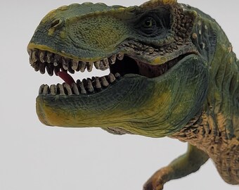 Vintage Retired Schleich Green Tyrannosaurus Rex Dinosaur figure, with movable jaw