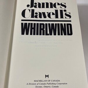 Vintage 1986 Whirlwind With Original Dust Jacket Hardcover By: James Clavell Collectible Book Enthusiast Gift Idea image 3