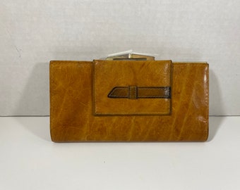 Portefeuille en cuir véritable Buxton Seville Tan vintage des années 1970 avec fermetures Kiss Lock & Snap - Fabriqué au Canada - | de collection Idée cadeau