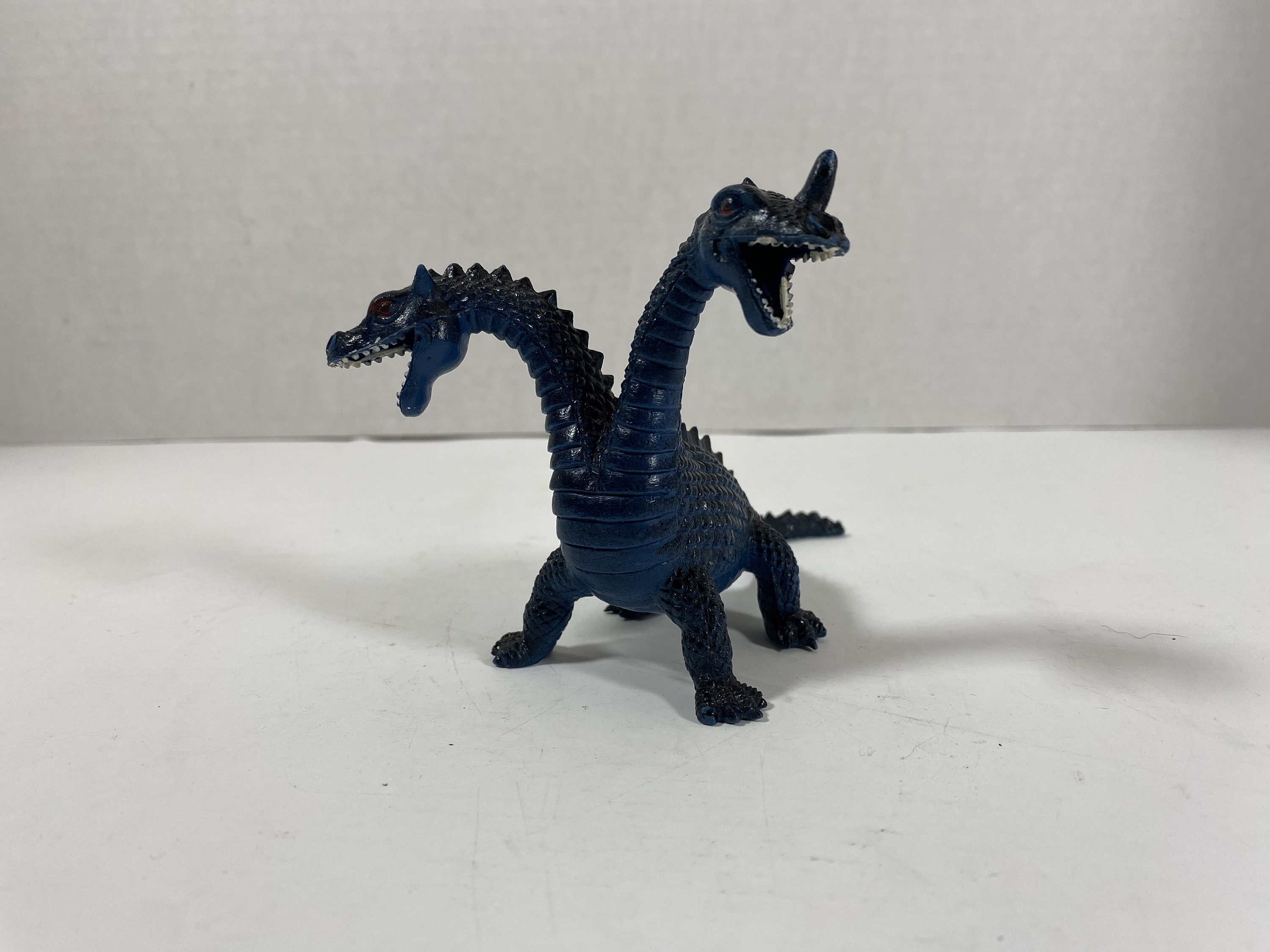 Vintage 1970's Blue Two-headed Dragon 3.5” Plastic Toy