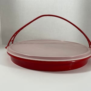 Vintage 1970’s Tupperware Red Divided Serving Tray With Frosted White Lid & Handle - Collectible | Camping | Cottage | Picnic | Gift