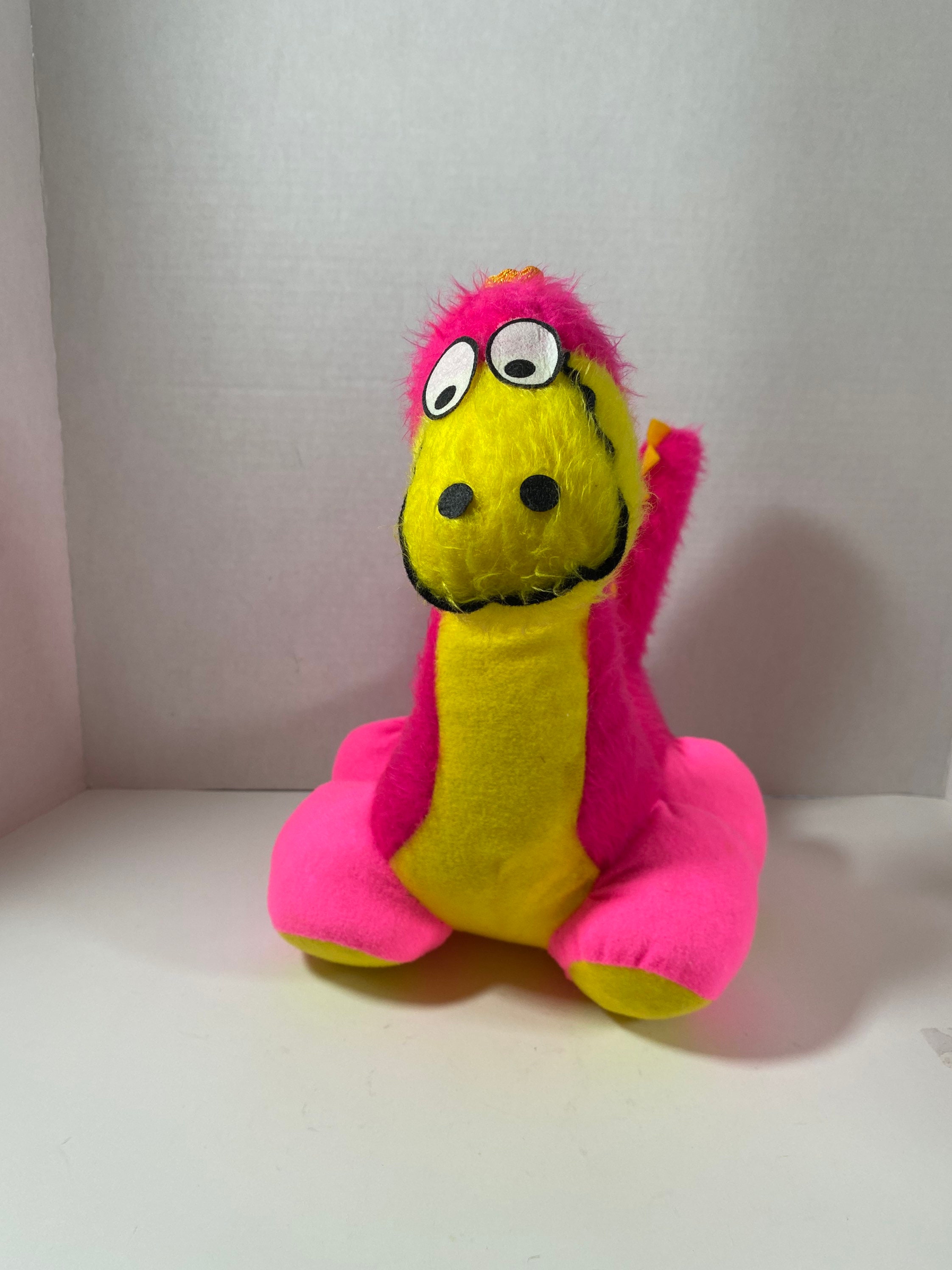 Vintage 1980's Shalom Toy Co Carnival Prize Pink & Yellow Dinosaur