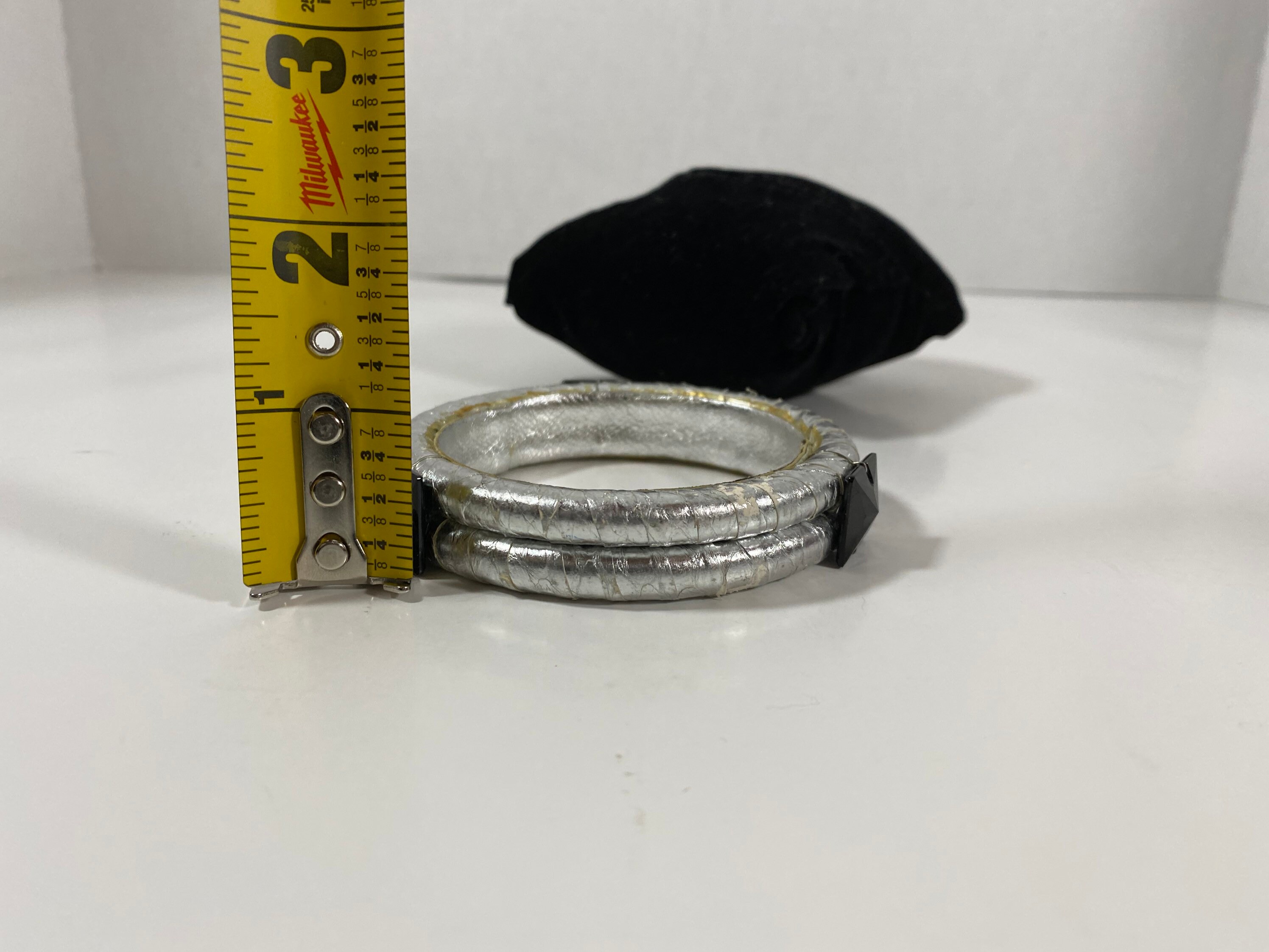 Vintage 1980's Ted Rossi NYC Silver Leather Bracelet With 3