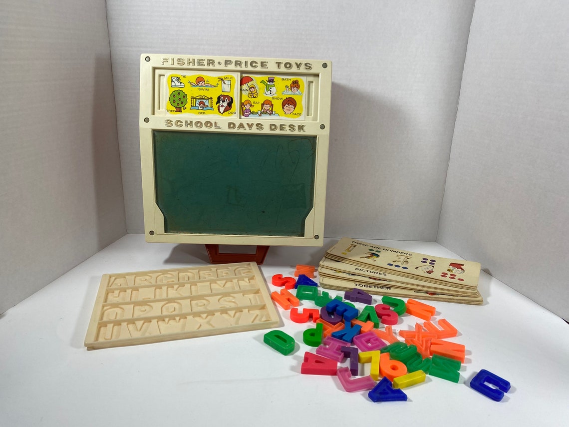 Vintage 1972 Fisherprice School Days Desk With & Cards