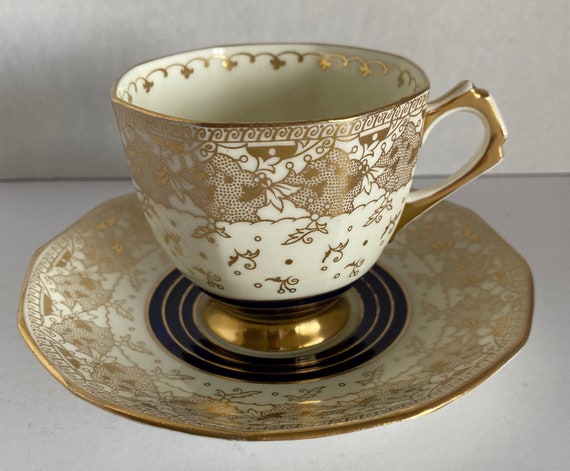 Vintage Plant Tuscan China - Bone China Footed Tea Cup With Saucer