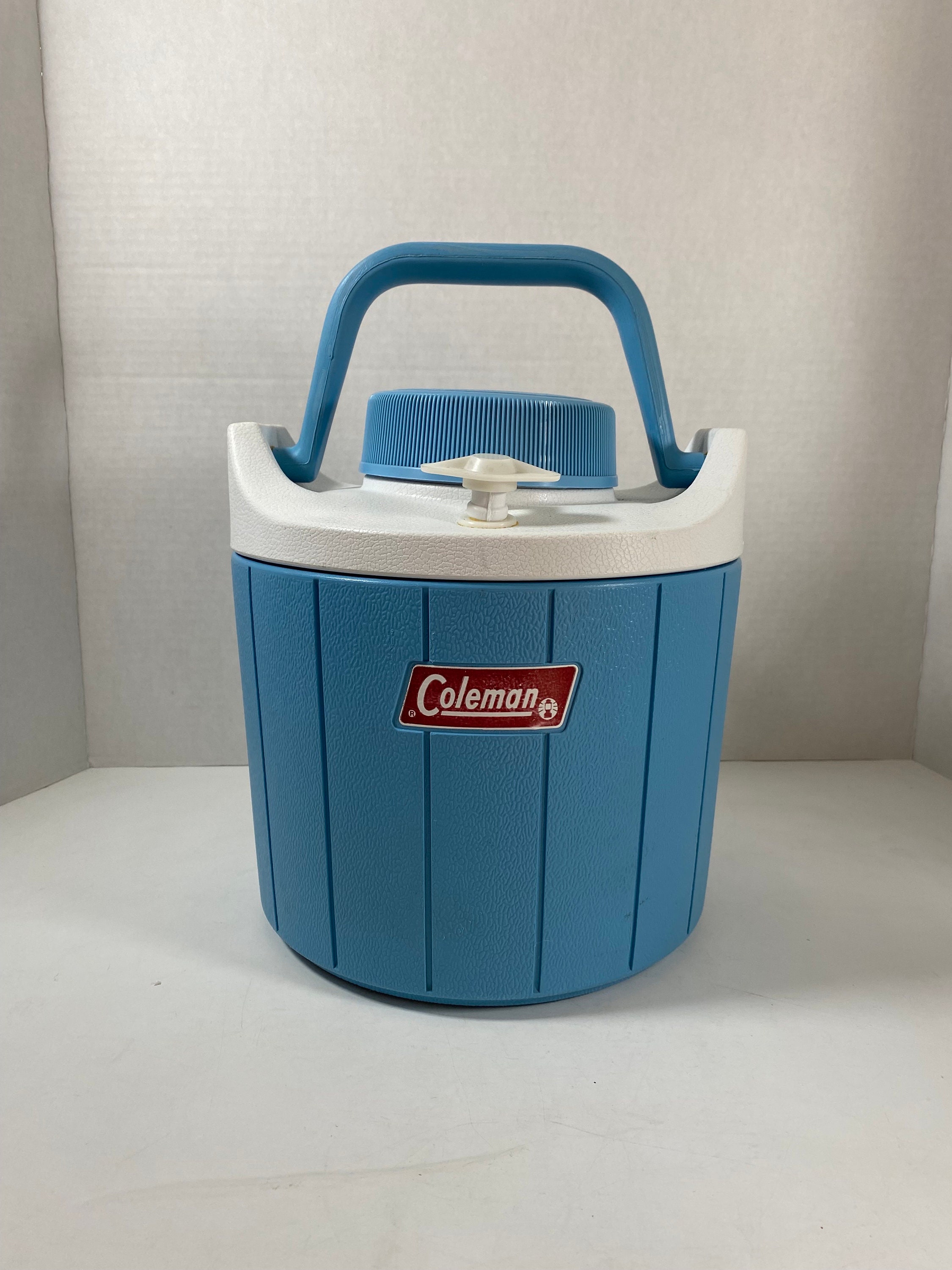 Vintage 1970 Blue & White Coleman Plastic Water Cooler Jug With