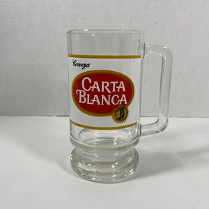 Vintage & RARE 1980’s Cerveza Carta Blanka Beer Mug With White And Red Logo - Collectable | Barware | Bar Decor | Gift Idea B - C