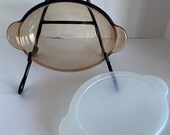 Vintage 1980 s Visions Corning Ware Oval Amber Brown Baking Dish W Plastic Storage Lid