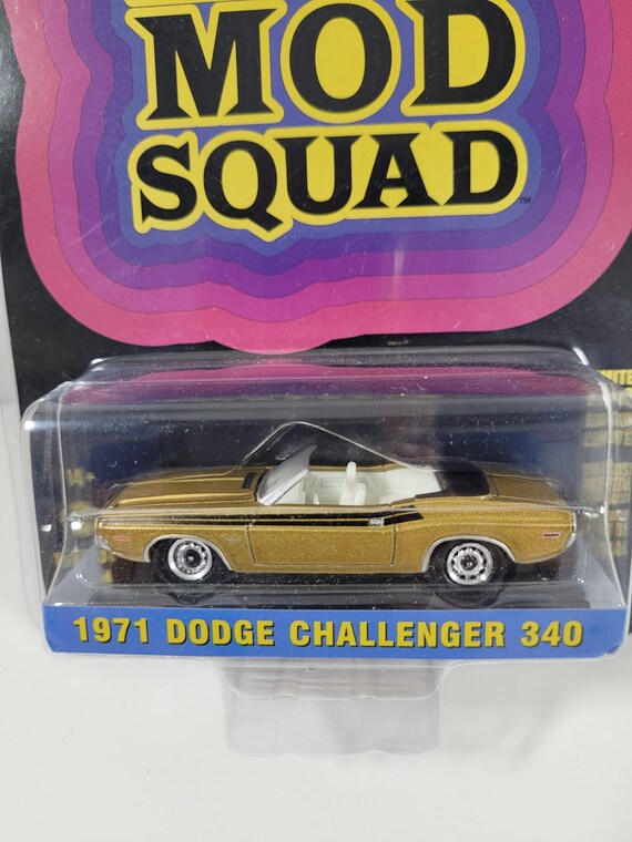 Modèle Réduit Dodge Challenger 340 MOD Squad 1971 - Greenlight 1:64, Métal Doré, Neuf Sous Blister