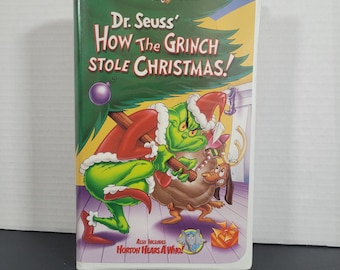Vintage How the Grinch Stole Christmas VHS Tape Animated Movie Clamshell case featuring Horton Hears a Who
