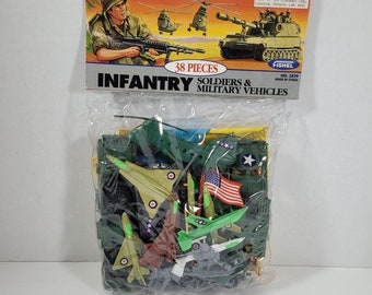Vintage 1990’s Fishel 38 Pieces Infantry Soldiers & Military Vehicles With Play Mat •New In Package• Collectible | Nostalgic Toys | Gift